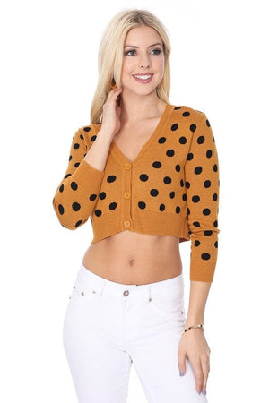 Polka Dot Jacquard Cropped Bolero Sweater Cardigan Mak Camel/Black S 