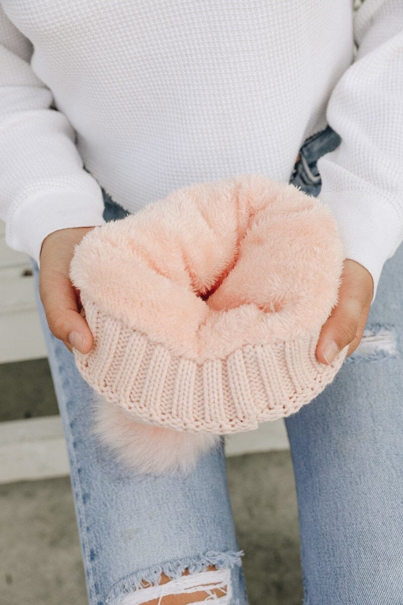 Pom Beanie with Faux Sherpa Lining Hats & Hair Leto Collection Pink 