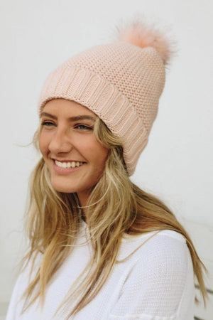 Pom Beanie with Faux Sherpa Lining Hats & Hair Leto Collection Pink 