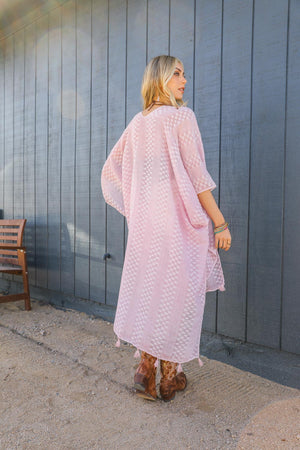 Pom Trimmed Jacquard Kimono