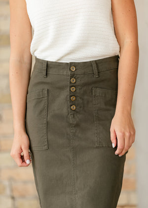 Kennedy Olive Midi Denim Skirt