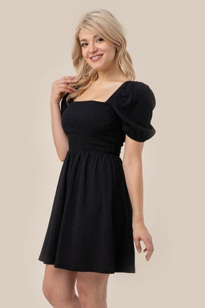 Puff sleeved smocked dress Lilou Black S 