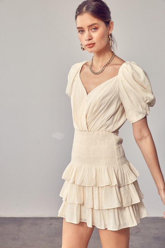 PUFF SLEEVES RUFFLE DRESS Do + Be Collection EGG SHELL S 