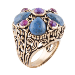 Purple Turquoise and Blue Lapis Golden Statement Ring
