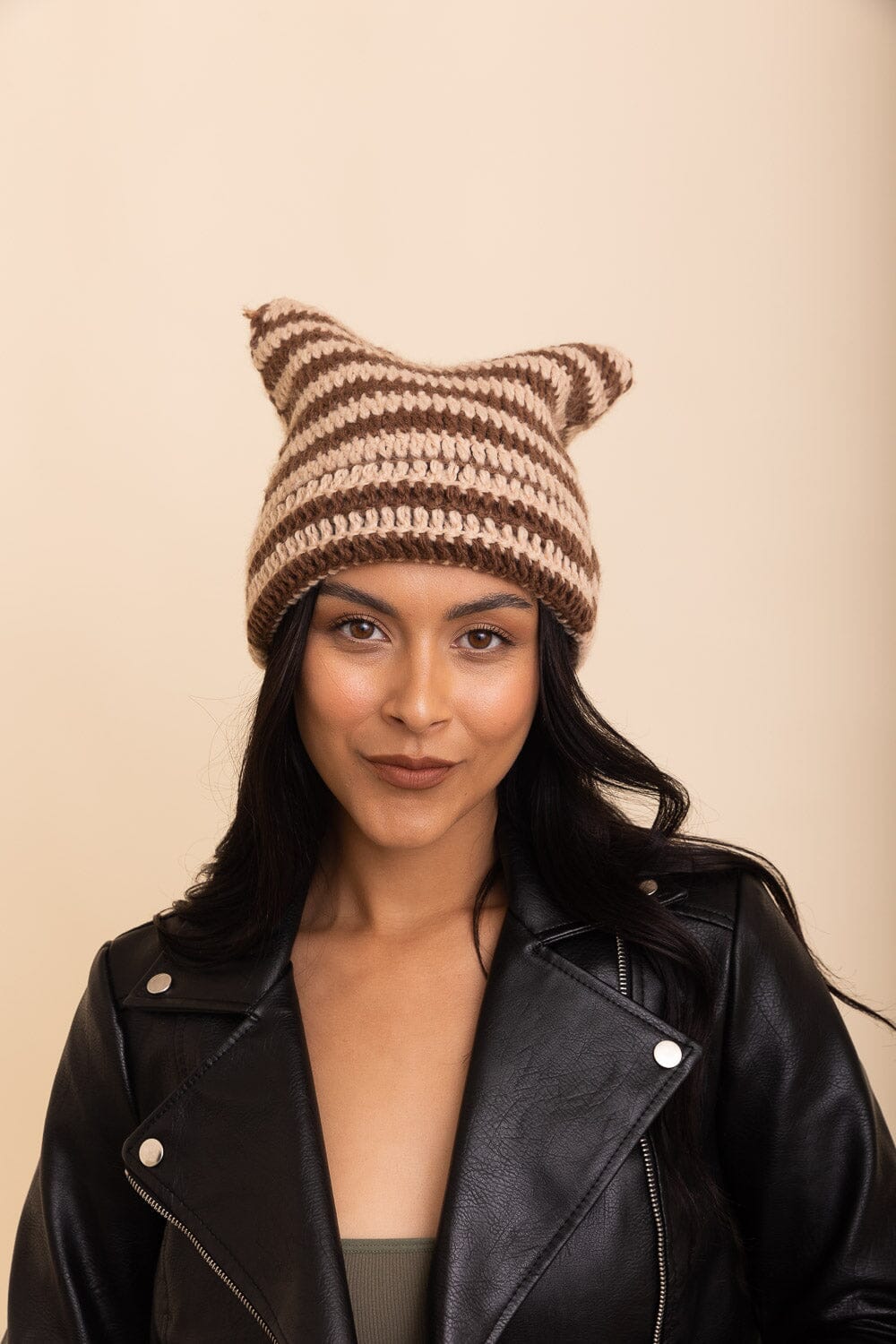 Purrfectly Cozy Cat Ear Crochet Beanie Beanies Leto Collection Beige 