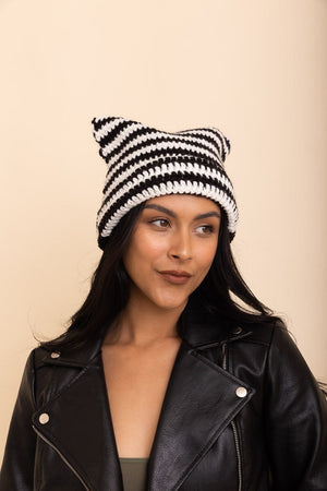 Purrfectly Cozy Cat Ear Crochet Beanie Beanies Leto Collection Black 