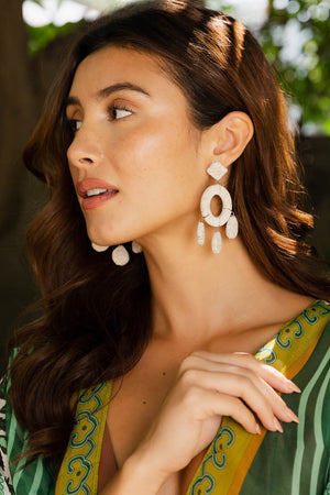 Raffia Bloom Circle & Teardrop Earrings Jewelry Leto Collection White 