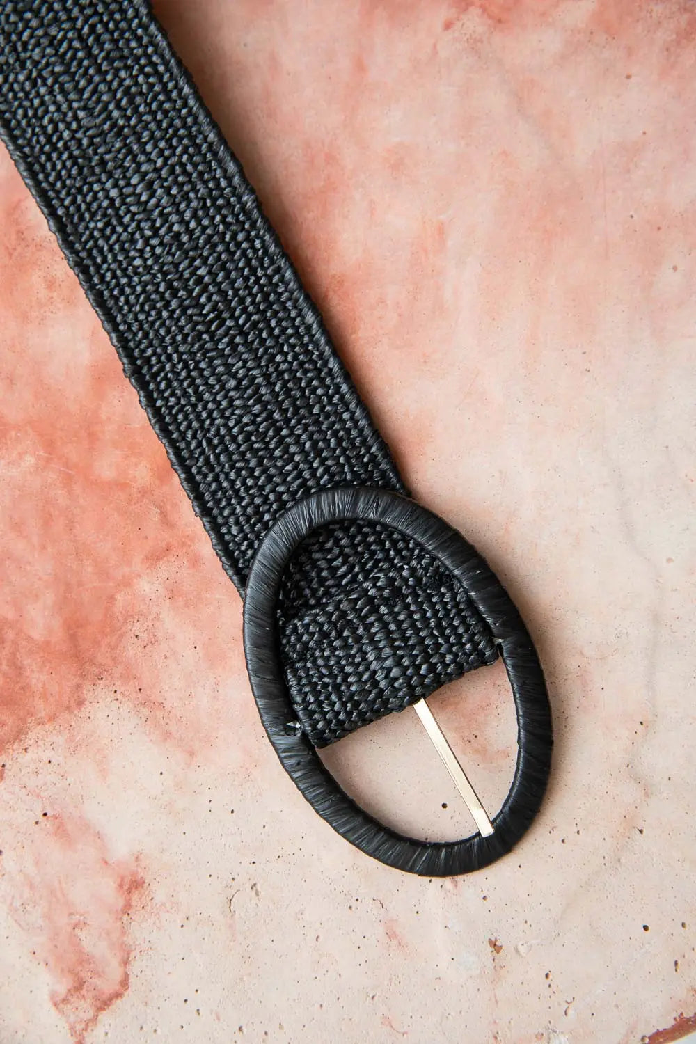 NEW LETO women\'s raffia oval buckle belt in black Raffia Oval Buckle Belt - leto-collection main image 4