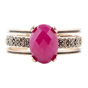 Red Raspberry Quartz Golden Statement Cuff Bracelet