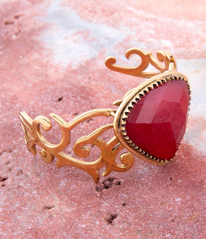 Red Bordeaux Quartz Golden Statement Cuff Bracelet