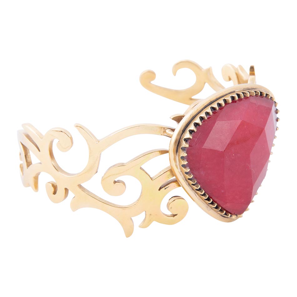 Red Bordeaux Quartz Golden Statement Cuff Bracelet