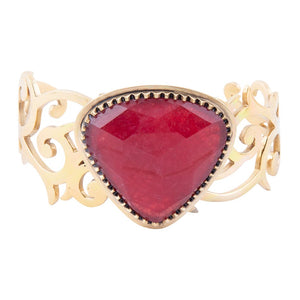Red Bordeaux Quartz Golden Statement Cuff Bracelet