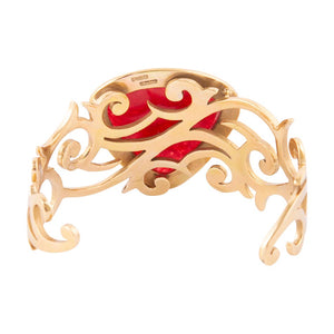 Red Bordeaux Quartz Golden Statement Cuff Bracelet