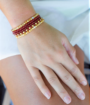 Red Carnelian and Yellow Jade Golden Stretch Bracelet Set