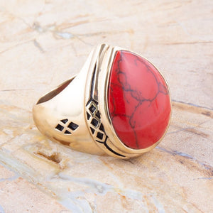 Red Howlite Golden Teardrop Ring