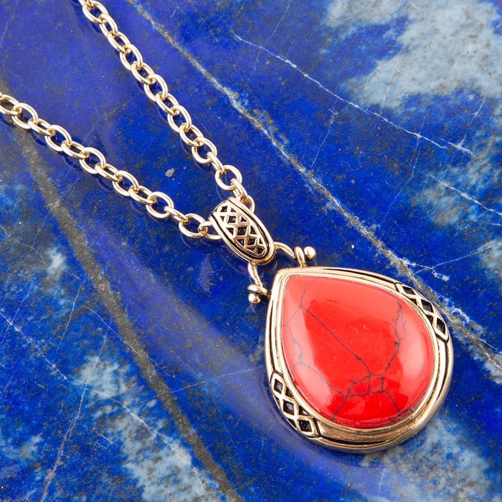 Red Howlite Teardrop Pendant Necklace
