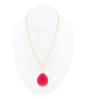 Red Jade Teardrop Golden Chain Necklace