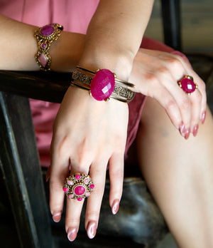 Red Raspberry Quartz Golden Statement Cuff Bracelet