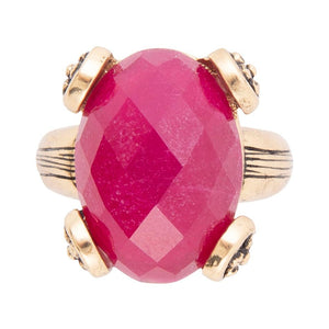 Faceted Red Raspberry Quartz Golden Statement Ring