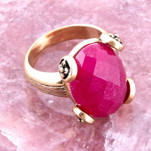 Faceted Red Raspberry Quartz Golden Statement Ring