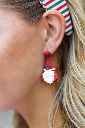 Red Santa Triangle Clay Dangle Earrings Gilded Lilly 