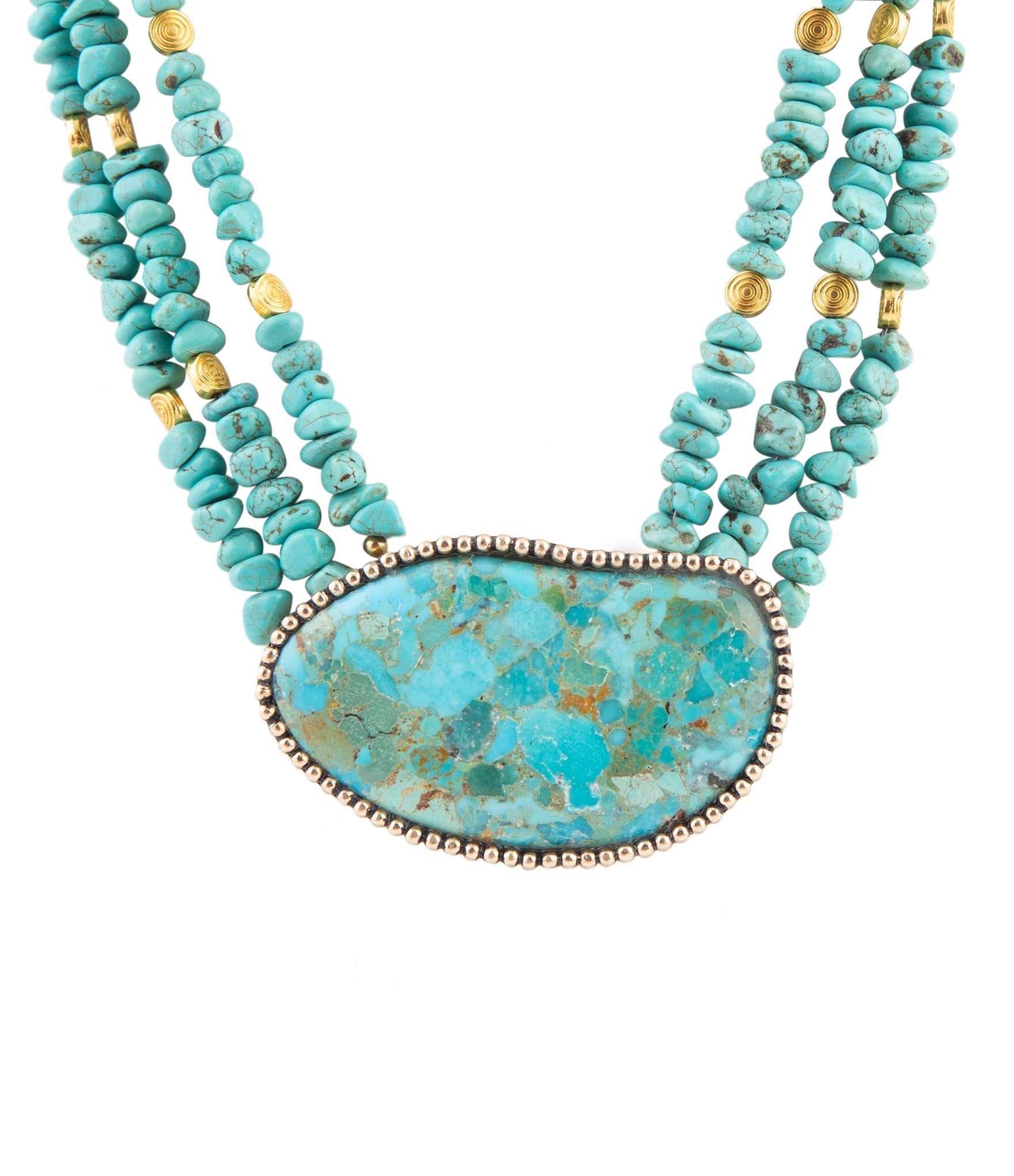 Refined Blue Turquoise Golden Statement Necklace