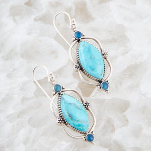 Regal Blue Turquoise and Apatite Sterling Silver Drop Earrings