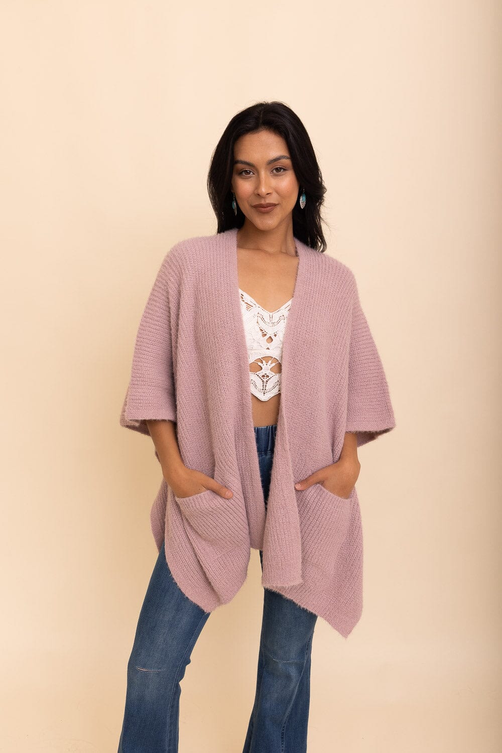 Relax & Chill Summer Nights Boucle Cardigan Ponchos Leto Collection One Size Lavender 