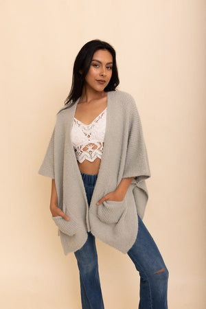 Relax & Chill Summer Nights Boucle Cardigan Ponchos Leto Collection One Size Sage 