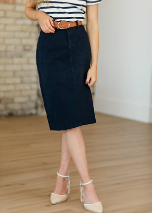 Remi Navy Denim Midi Skirt