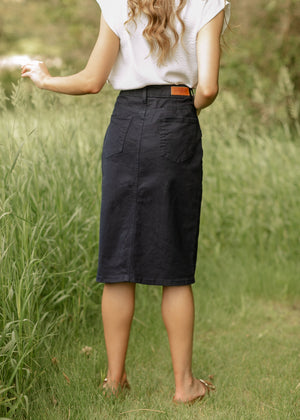 Remi Navy Denim Midi Skirt