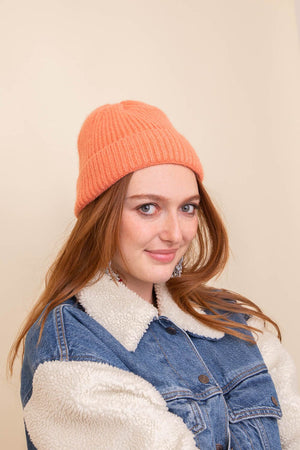 Rib Knit Cuffed Beanie Beanies Leto Collection One Size Persimmon 
