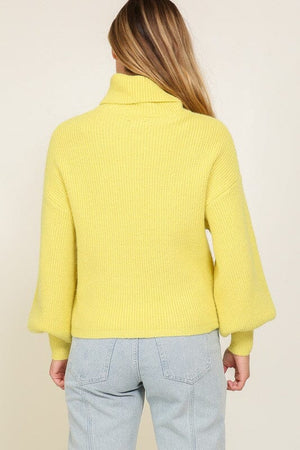 Rib Knitted Turtleneck Sweater with Bishop Sleeve Lumiere 