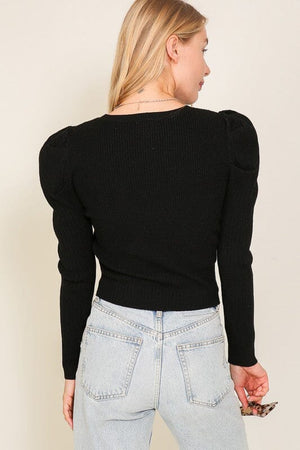 Ribbed Puff Sleeve Knit Top Lumiere 