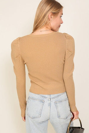 Ribbed Puff Sleeve Knit Top Lumiere 