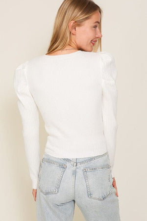 Ribbed Puff Sleeve Knit Top Lumiere 