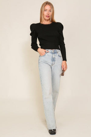 Ribbed Puff Sleeve Knit Top Lumiere 