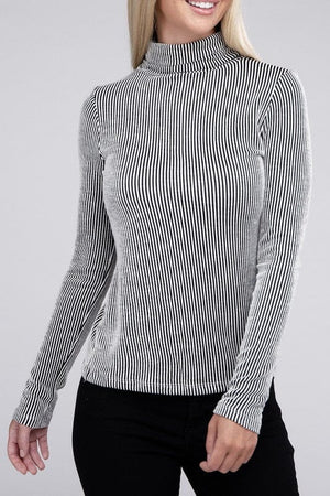 Ribbed Turtle Neck Long Sleeve Top ZENANA BLACK S 