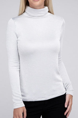 Ribbed Turtle Neck Long Sleeve Top ZENANA LT GREY S 