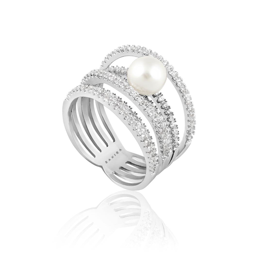 Stainless Steel Layered Pearl Ring
