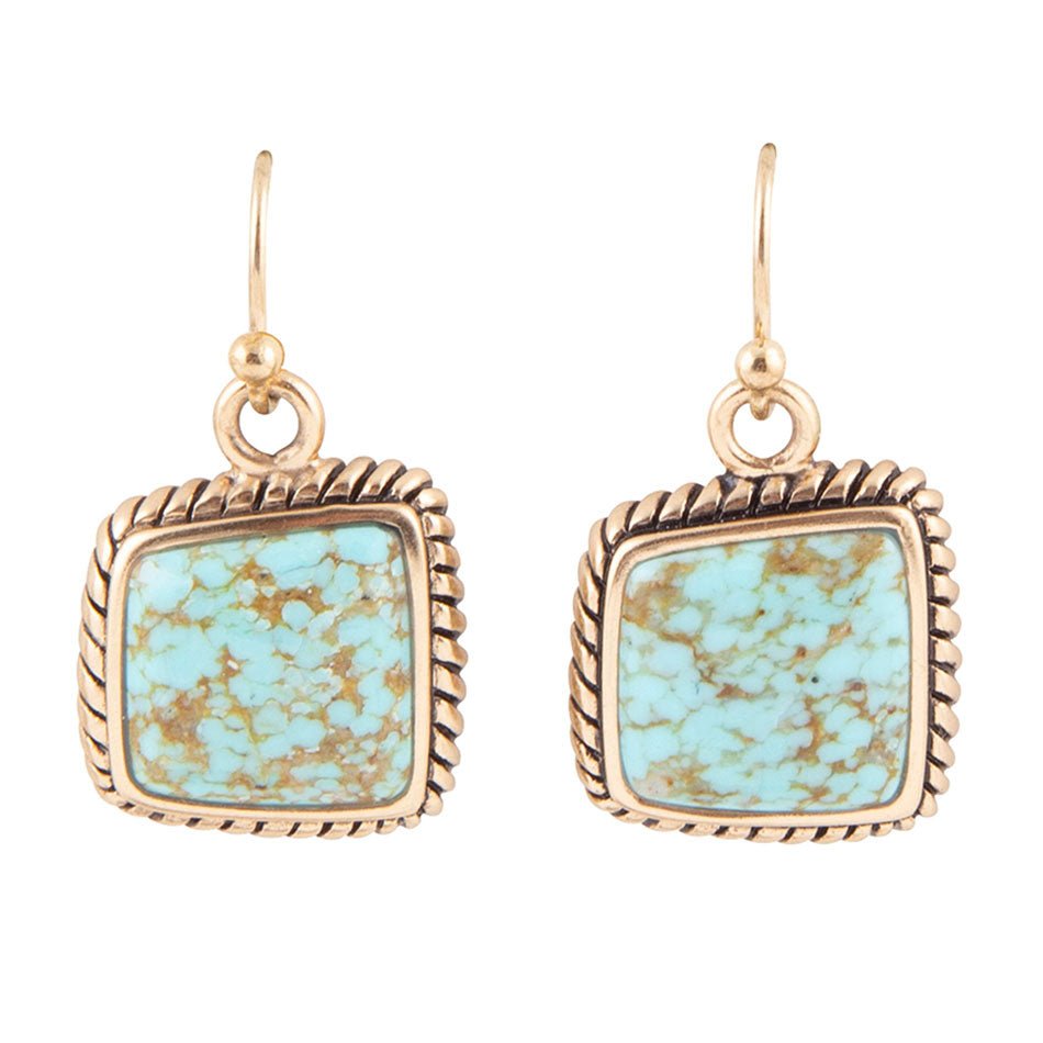 Roped Blue Turquoise Golden Dangle Earrings