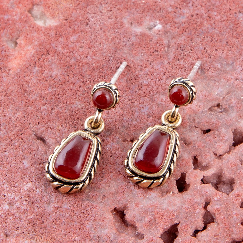 Roped Orange Carnelian Golden Drop Earrings