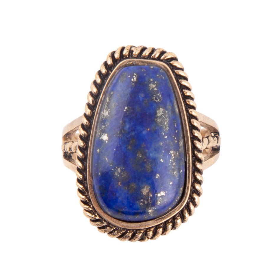 Roped Blue Lapis and Golden Bronze Ring
