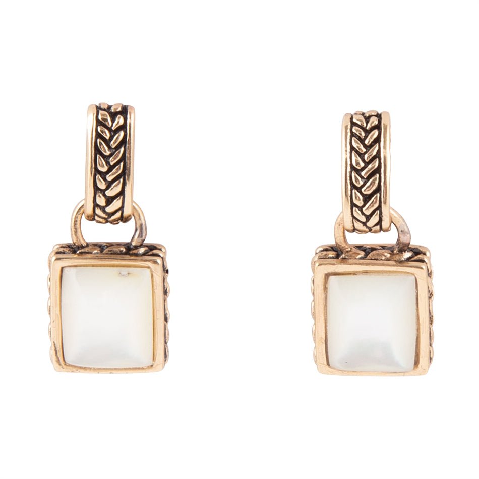 Roped White Mother of Pearl Golden Post Earrings