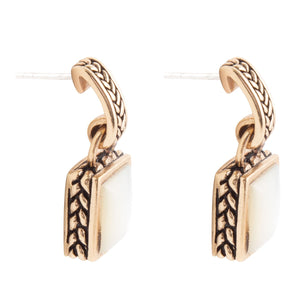 Roped White Mother of Pearl Golden Post Earrings