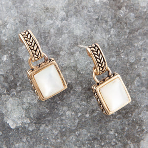 Roped White Mother of Pearl Golden Post Earrings