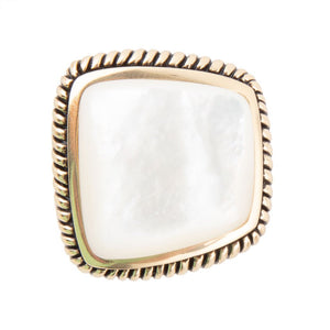 Roped White Mother of Pearl and Golden Statement Ring