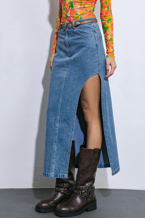 KEEP SHINING DENIM MIDI SKIRT