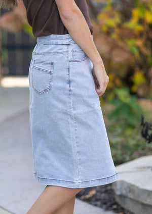 Sandra Light Wash Denim Midi Skirt