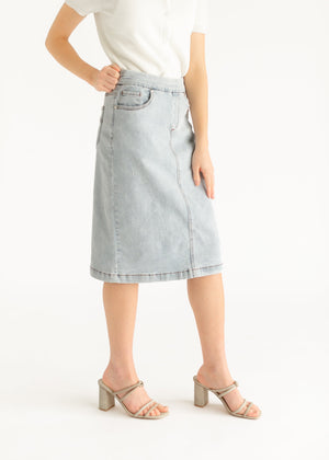 Sandra Light Wash Denim Midi Skirt